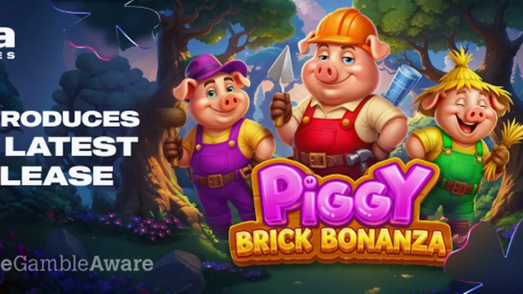 Tampilan visual permainan slot Piggy Brick Bonanza dengan tema babi dan bata