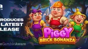 Tampilan visual permainan slot Piggy Brick Bonanza dengan tema babi dan bata