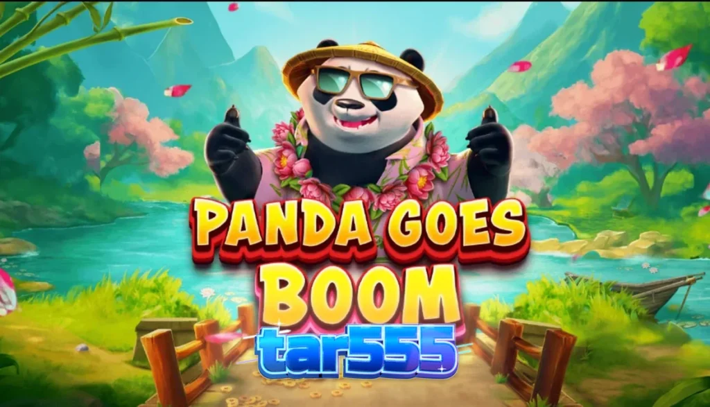 Panda Goes Boom slot game screen featuring the panda character and vibrant Asian-themed symbols.